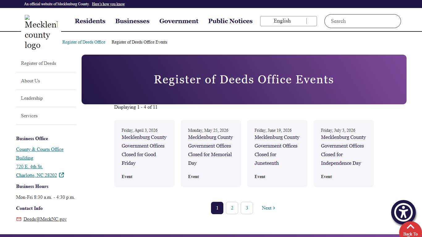 Register of Deeds Office Events Register of Deeds Office